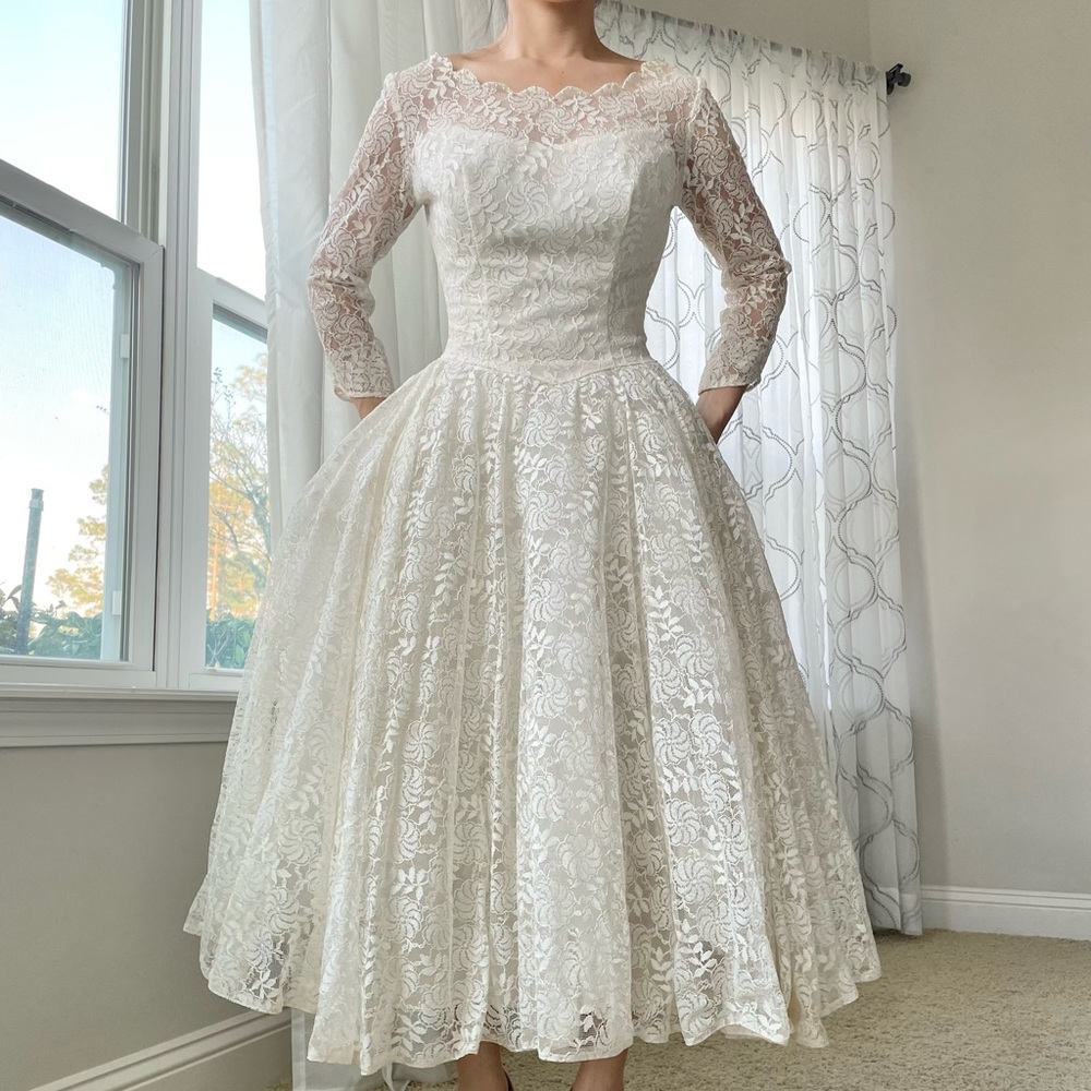 Vtg 50s laced ball gown